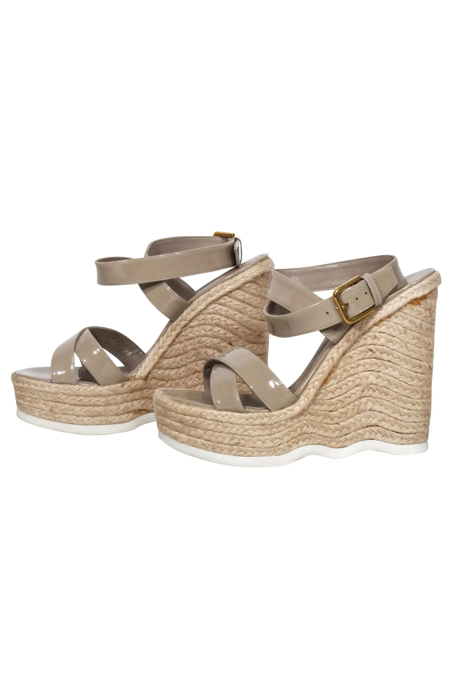- Leather Beautifully designed Wedges Patent Yves Saint Smart Sz Beige 7 Laurent