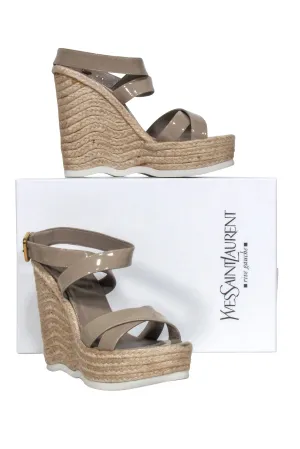 - Leather Beautifully designed Wedges Patent Yves Saint Smart Sz Beige 7 Laurent