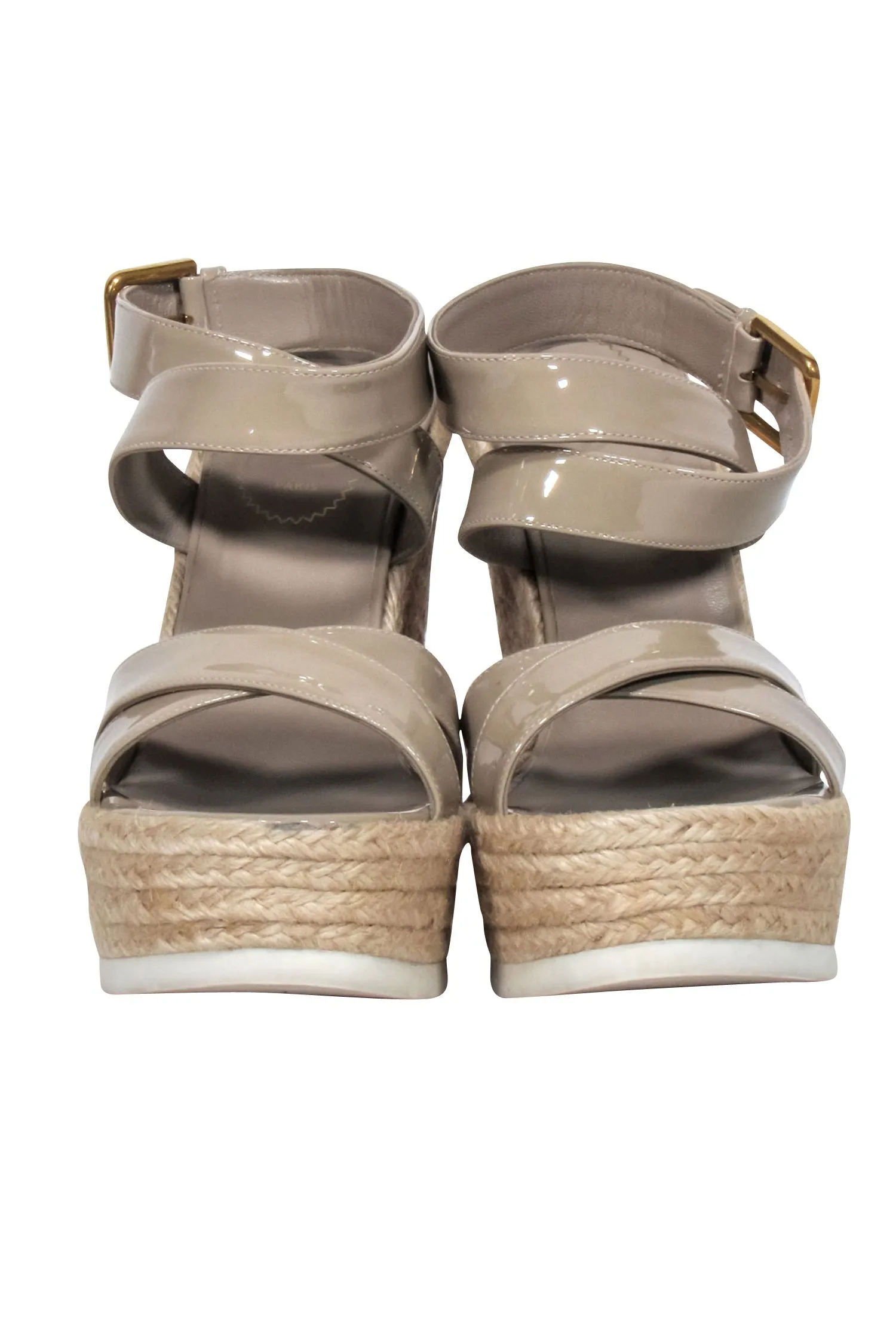 - Leather Beautifully designed Wedges Patent Yves Saint Smart Sz Beige 7 Laurent