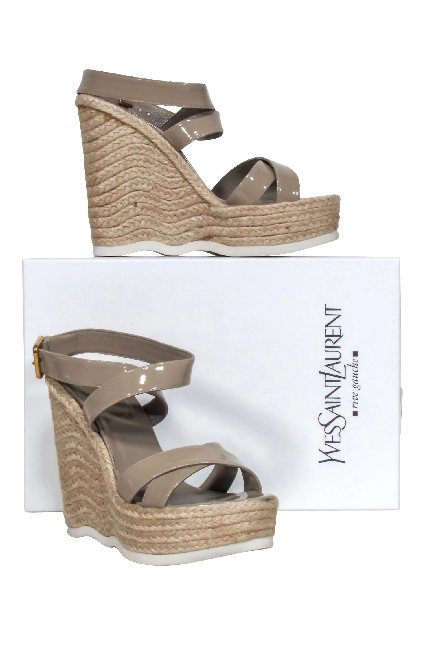 - Leather Beautifully designed Wedges Patent Yves Saint Smart Sz Beige 7 Laurent