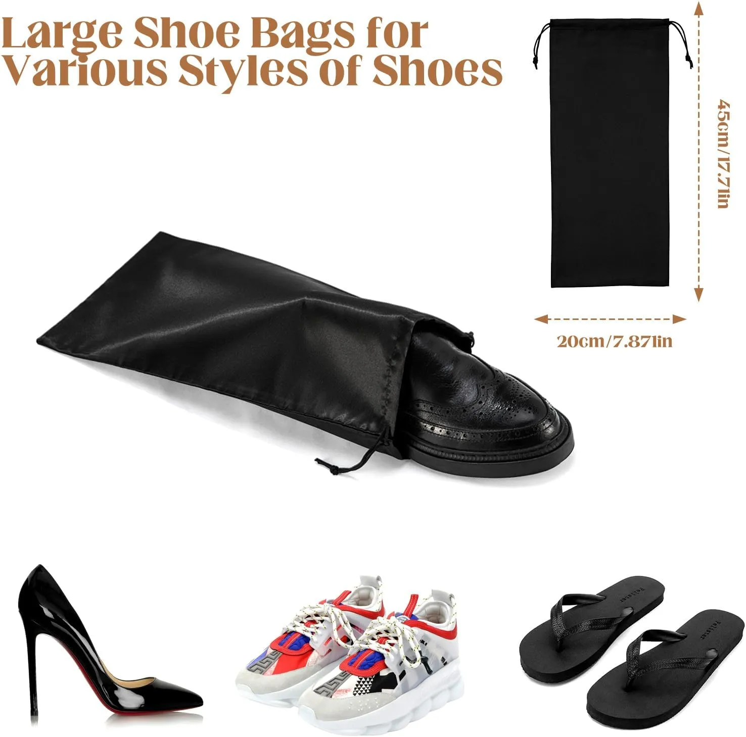 10 Pack Reusable Satin Shoe Bags with Drawstring for Travel - Grey