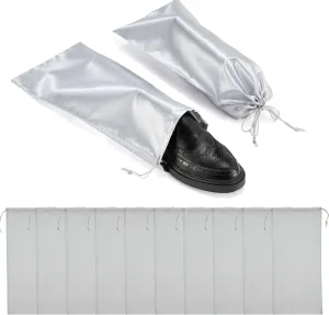 10 Pack Reusable Satin Shoe Bags with Drawstring for Travel - Grey