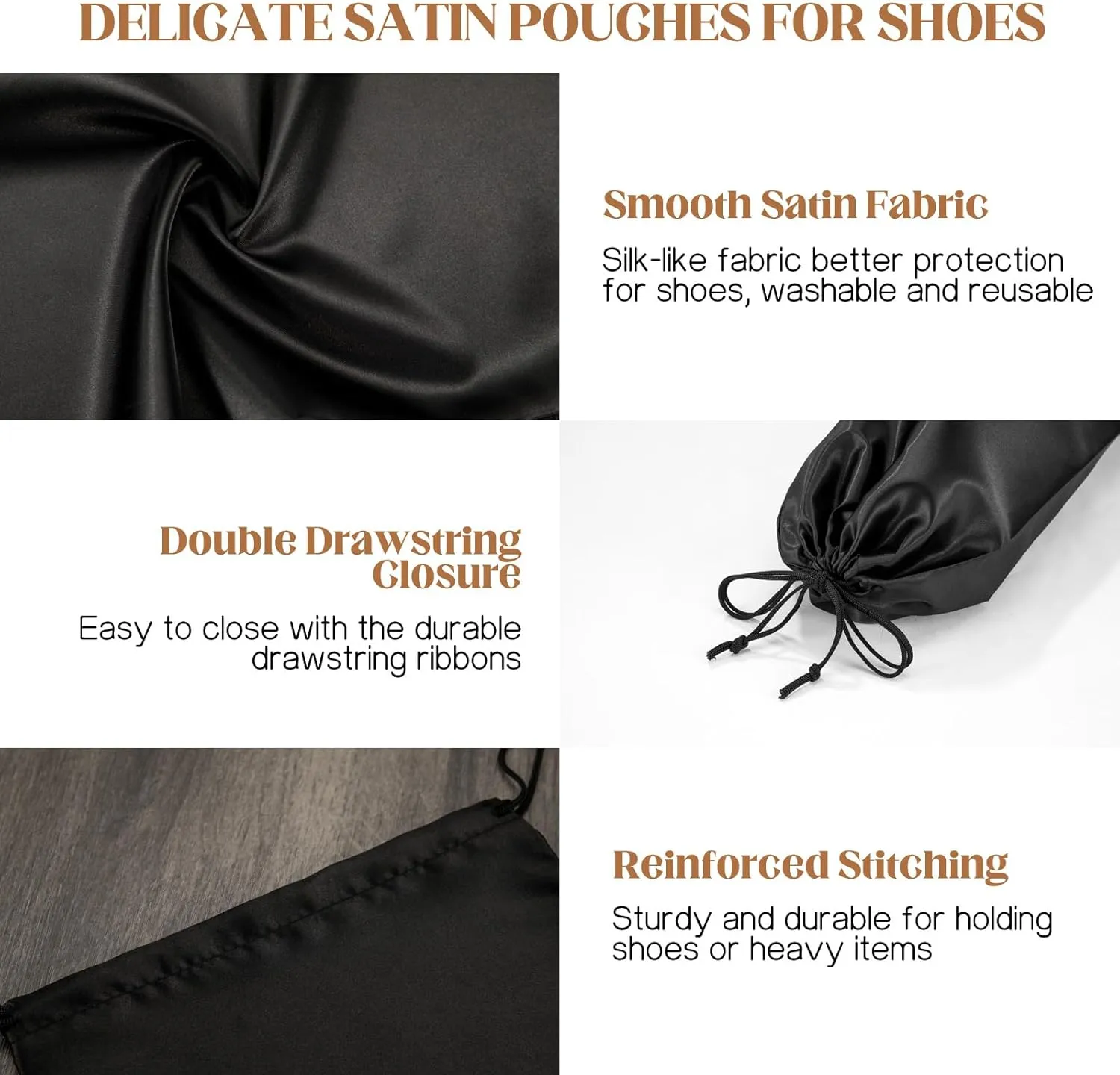10 Pack Reusable Satin Shoe Bags with Drawstring for Travel - Grey