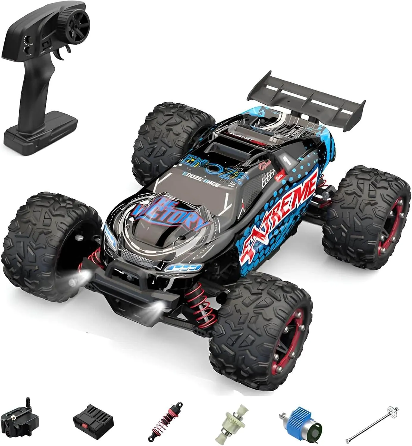 1:18 Scale 4wd High-Speed Rc Buggy, 40km/h All-Terrain Rc Climbing Vehicle with Waterproof Body, Led Lights & Rubber Wear-Resistant Tires (Blue)