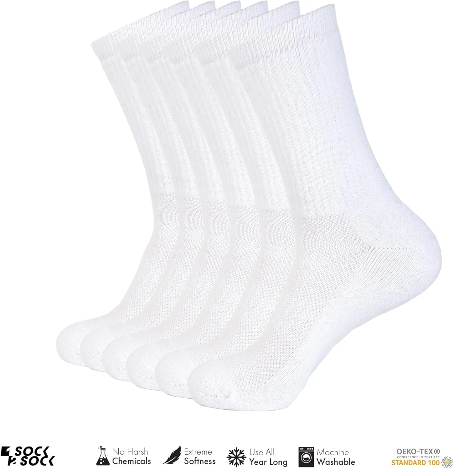 1SOCK2SOCK 6 Pack Athletic Performance Crew Socks For Men and Women - Soft Cotton Blend with Moisture Wicking, Arch Support