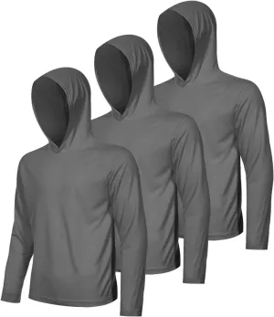 3 Pack Men's UPF 50  Sun Protection Hoodie Shirts Long Sleeve Shirts Quick Dry Lightweight for Running Workout Hiking Fishing