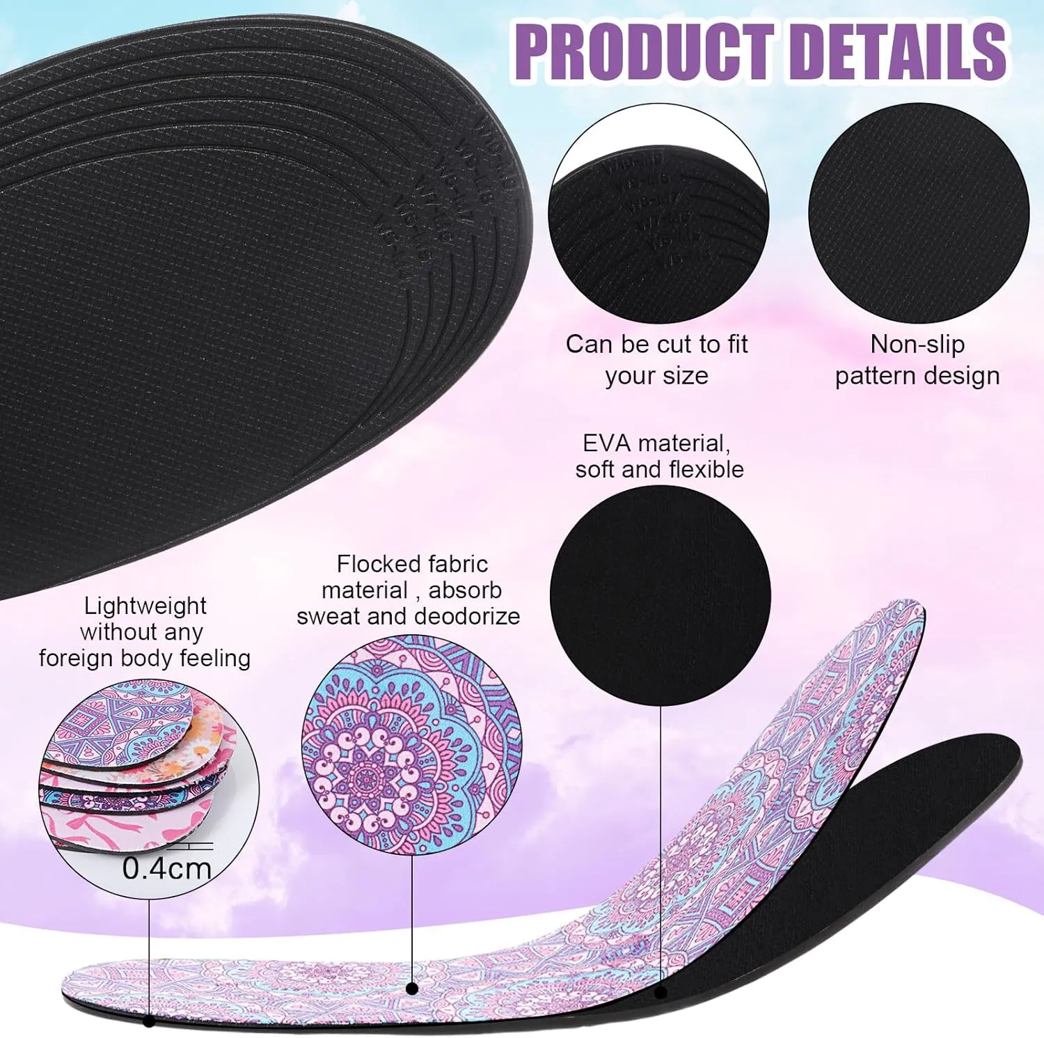3 Pairs No Show Socks Sockless Shoe Liner Washable Barefoot Shoe Insoles No Slipping Inserts(Fresh Style)