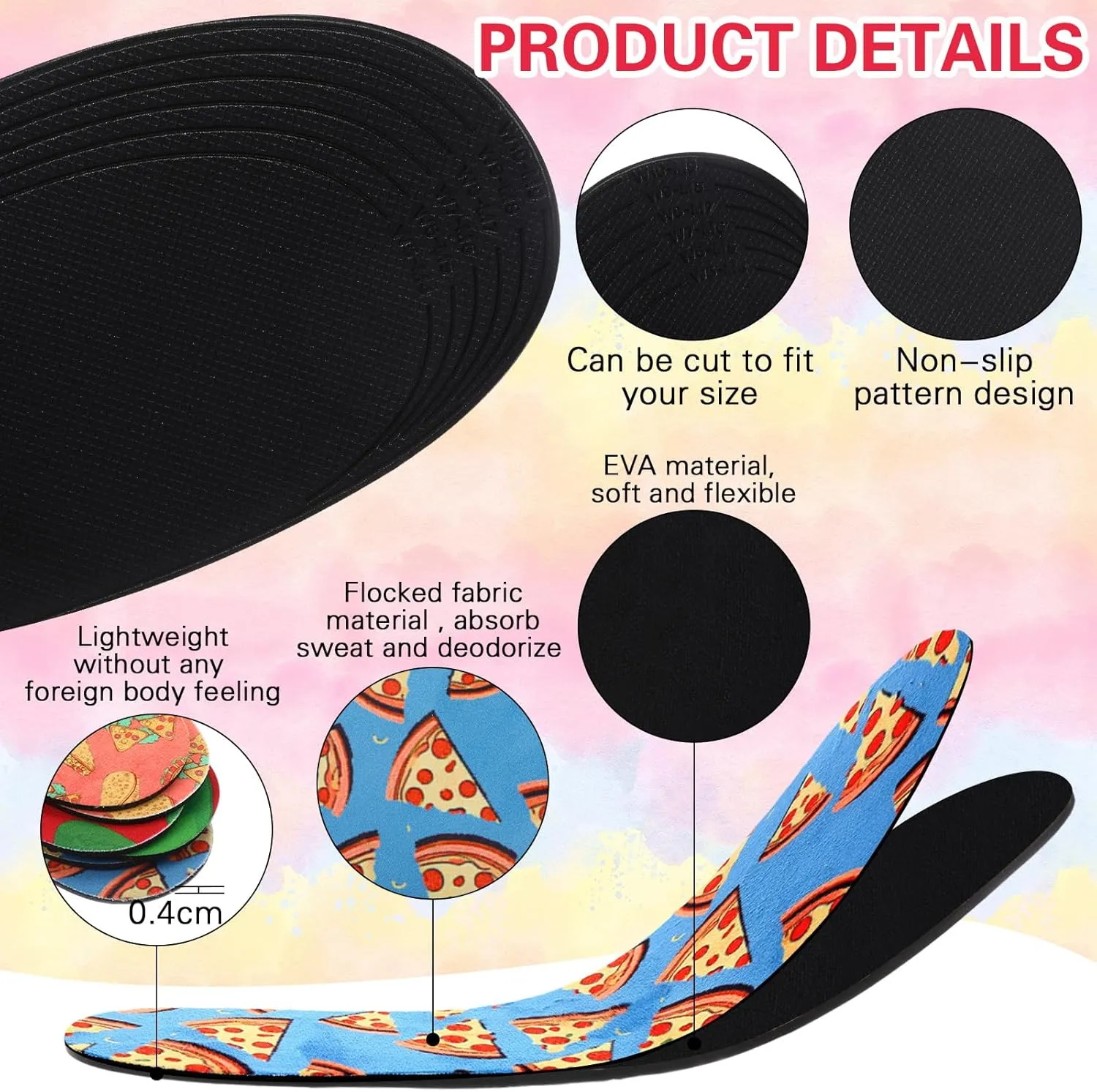 3 Pairs No Show Socks Sockless Shoe Liner Washable Barefoot Shoe Insoles No Slipping Inserts(Fruit Style)