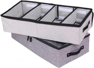 AARAINBOW 2 Packs Foldable Under Bed Clothes Organizer with Lids, Underbed Storage Container with Adjustable Dividers, UnderBed Storage Bins with Handles and Clear Window (Gray Light Gray)