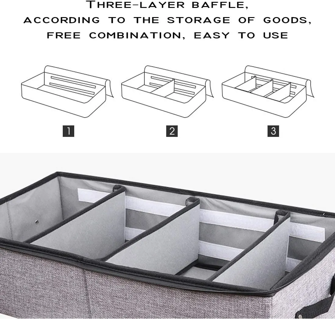 AARAINBOW 2 Packs Foldable Under Bed Clothes Organizer with Lids, Underbed Storage Container with Adjustable Dividers, UnderBed Storage Bins with Handles and Clear Window (Gray Light Gray)