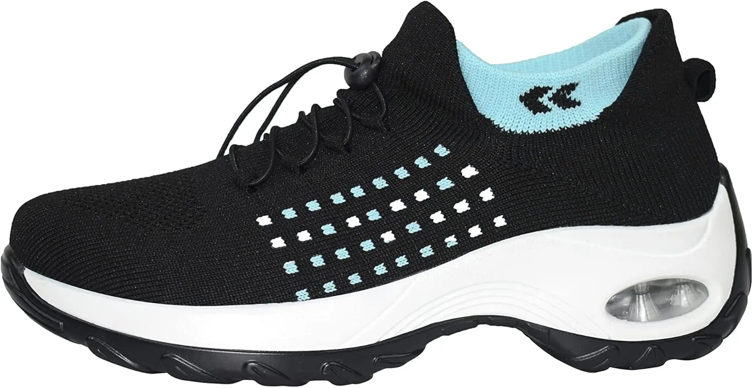 Ad Tec Women's Slip On Sock Sneakers Mesh Upper Walking Shoes | Breathable & Comfortable Air Cushion Casual Wedge Platform Loafers