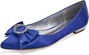 ADMLZQQ Women's Rhinestone Flat Wedding Shoes for Bride Satin Pointed Toe Comfortable Bridal Dress Shoes