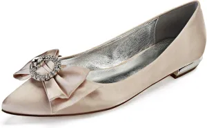 ADMLZQQ Women's Rhinestone Flat Wedding Shoes for Bride Satin Pointed Toe Comfortable Bridal Dress Shoes
