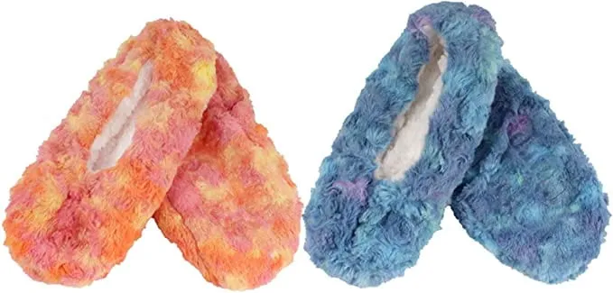 Adult Super Soft Warm Cozy Fuzzy Soft Touch Slippers Non-Slip Lined Socks, 2 Pairs