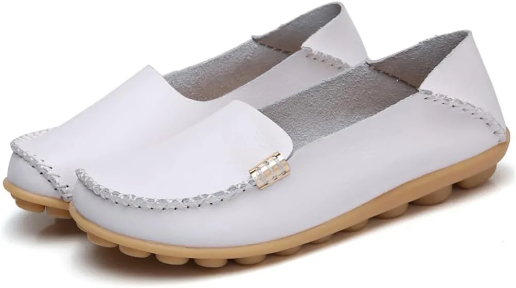 AIFLM Women's Moccasin Casual Mom's Shoes Women's Two Layer Cowhide Nurse Shoes Comfortable Loafer Walking and Driving Work Shoes Flat Bottom Gift for Women
