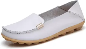 AIFLM Women's Moccasin Casual Mom's Shoes Women's Two Layer Cowhide Nurse Shoes Comfortable Loafer Walking and Driving Work Shoes Flat Bottom Gift for Women