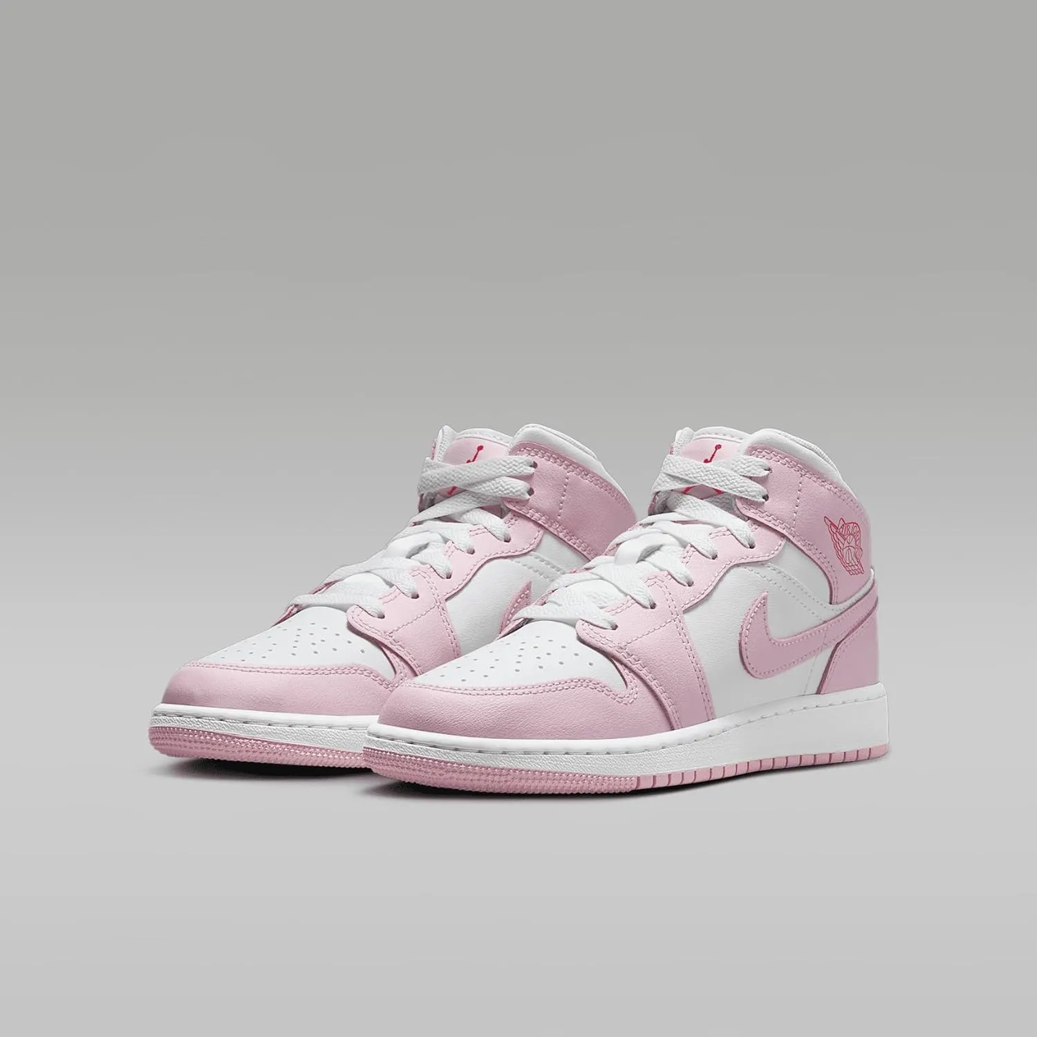 Air Jordan 1 Mid Big Kids' Shoes (DQ8423-608, Pink Foam/Fire Red/White)