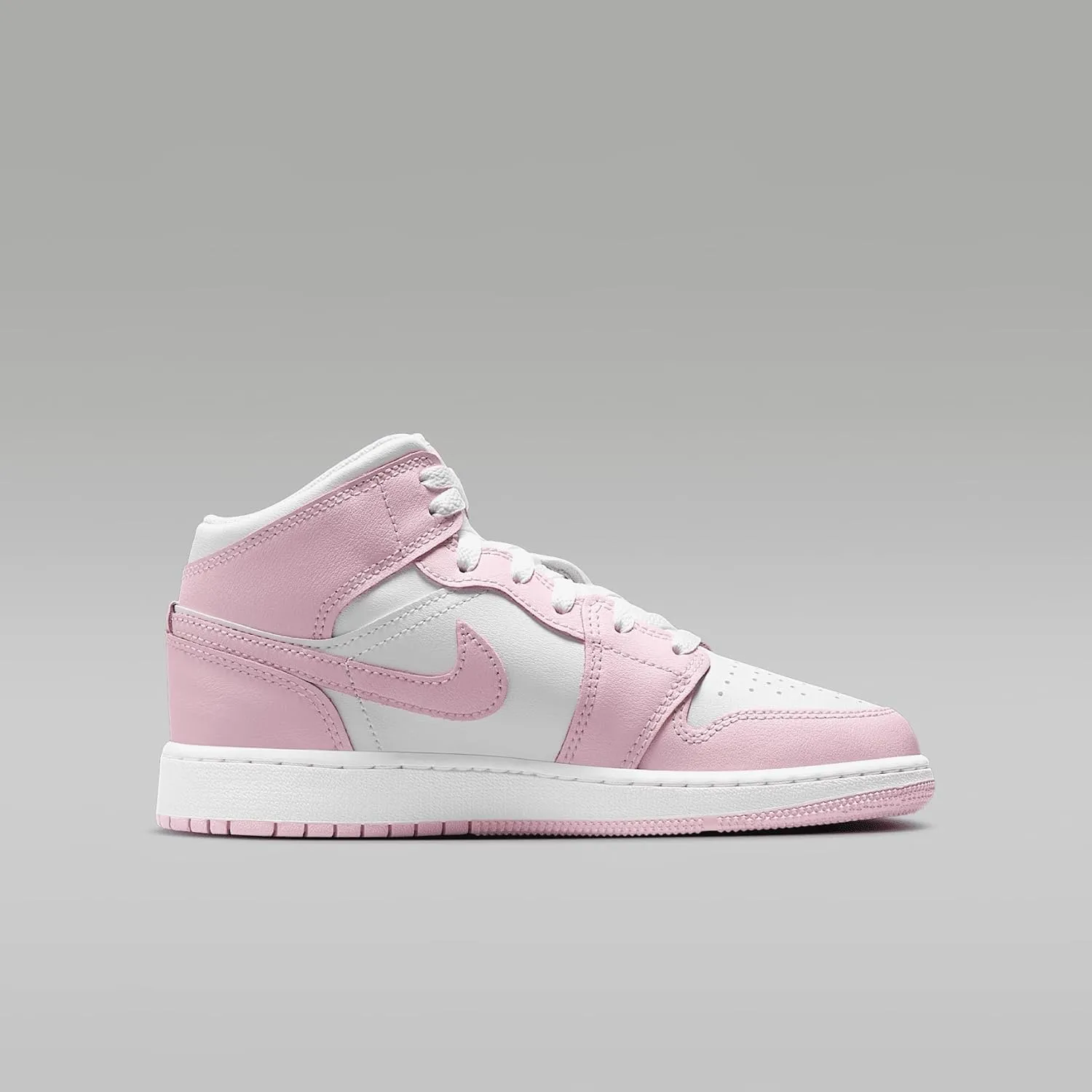 Air Jordan 1 Mid Big Kids' Shoes (DQ8423-608, Pink Foam/Fire Red/White)