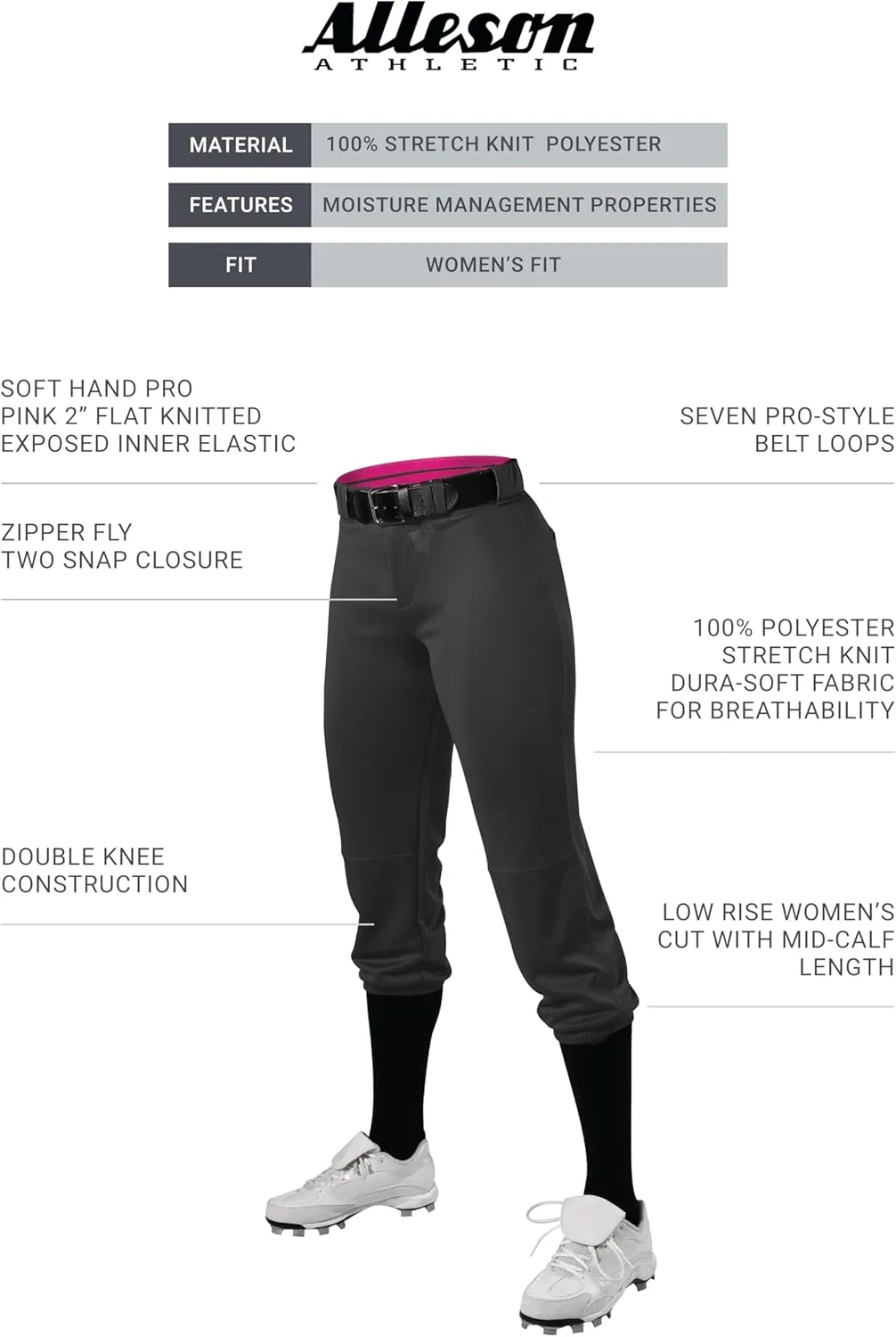 Alleson Athletic Women's Fastpitch/Softball Belted Speed Pant – Moisture-Wicking, Durable Fabric, and Pro-Style Fit