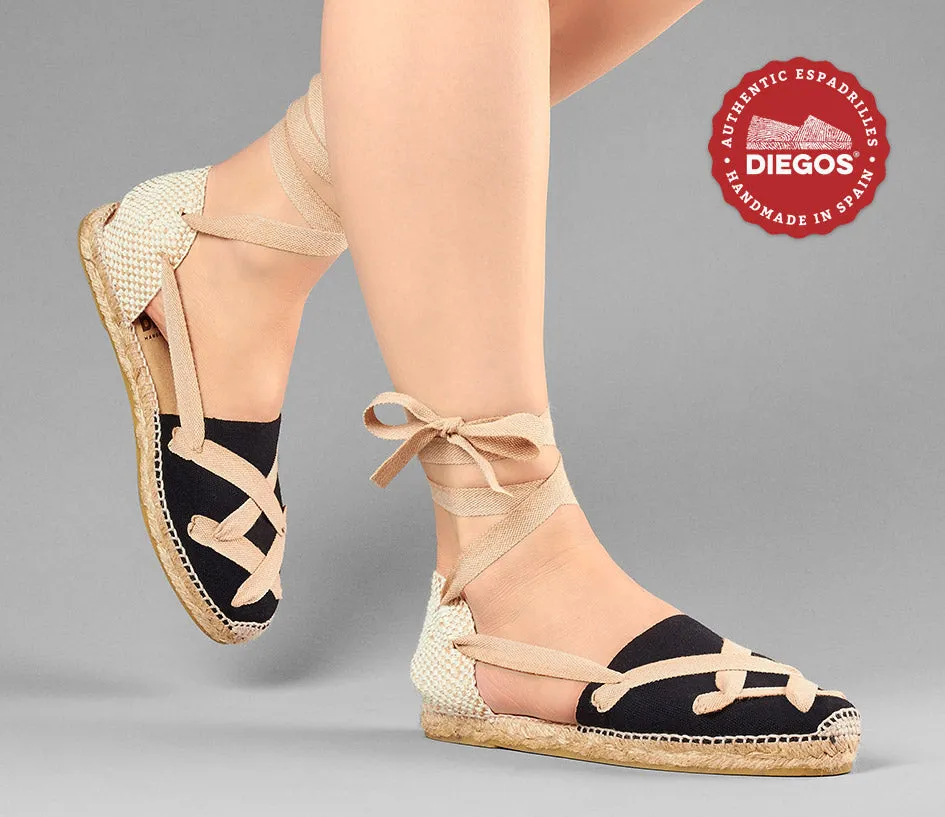 Alpargatas planas Lola clásicas cordones negras