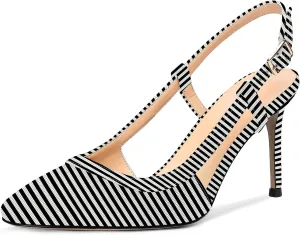 AMBELIGHT Womens Square Toe Buckle Office Slingback Dress Patent Stiletto High Heel Pumps Shoes 3.3 Inch