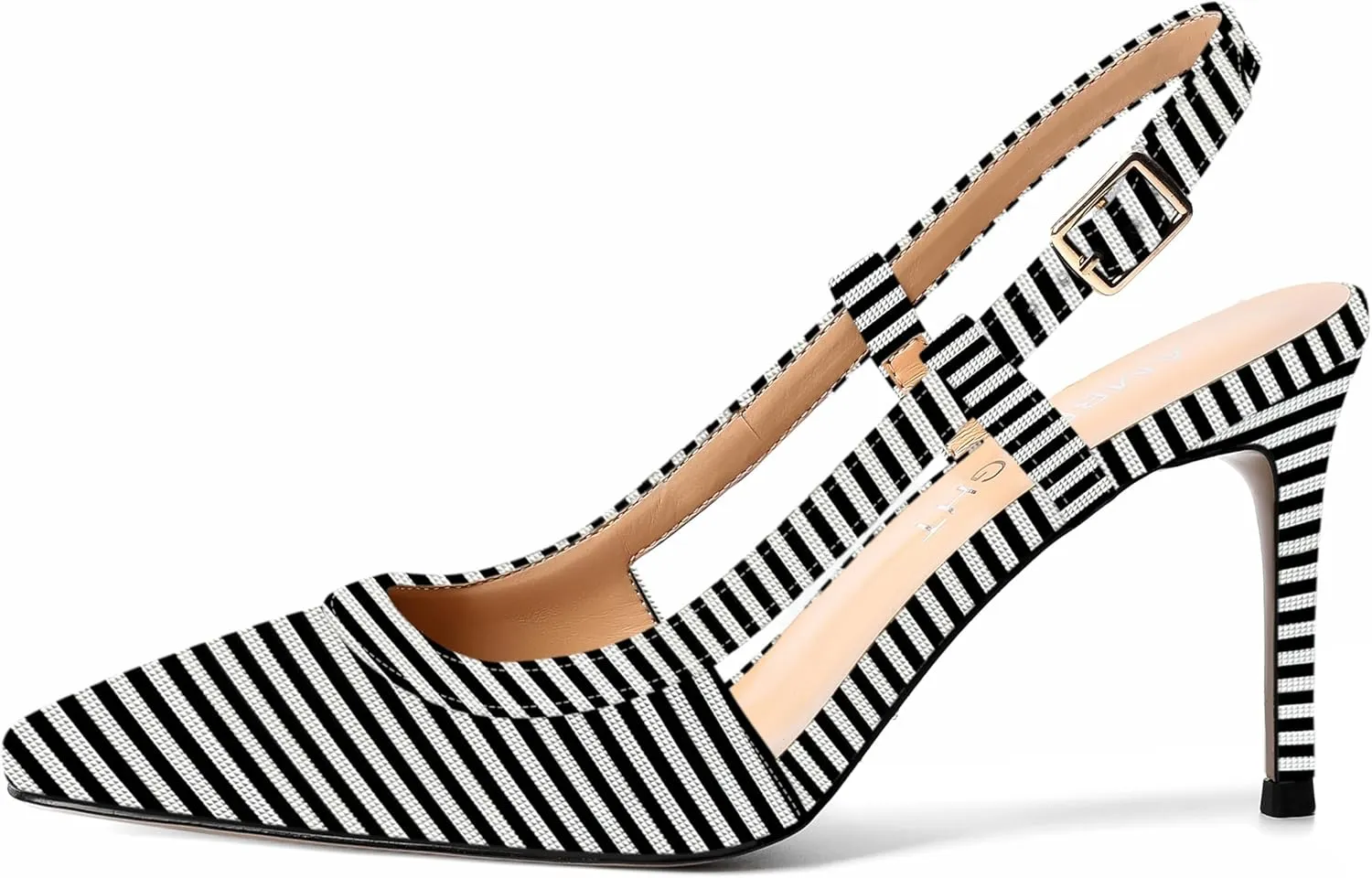 AMBELIGHT Womens Square Toe Buckle Office Slingback Dress Patent Stiletto High Heel Pumps Shoes 3.3 Inch