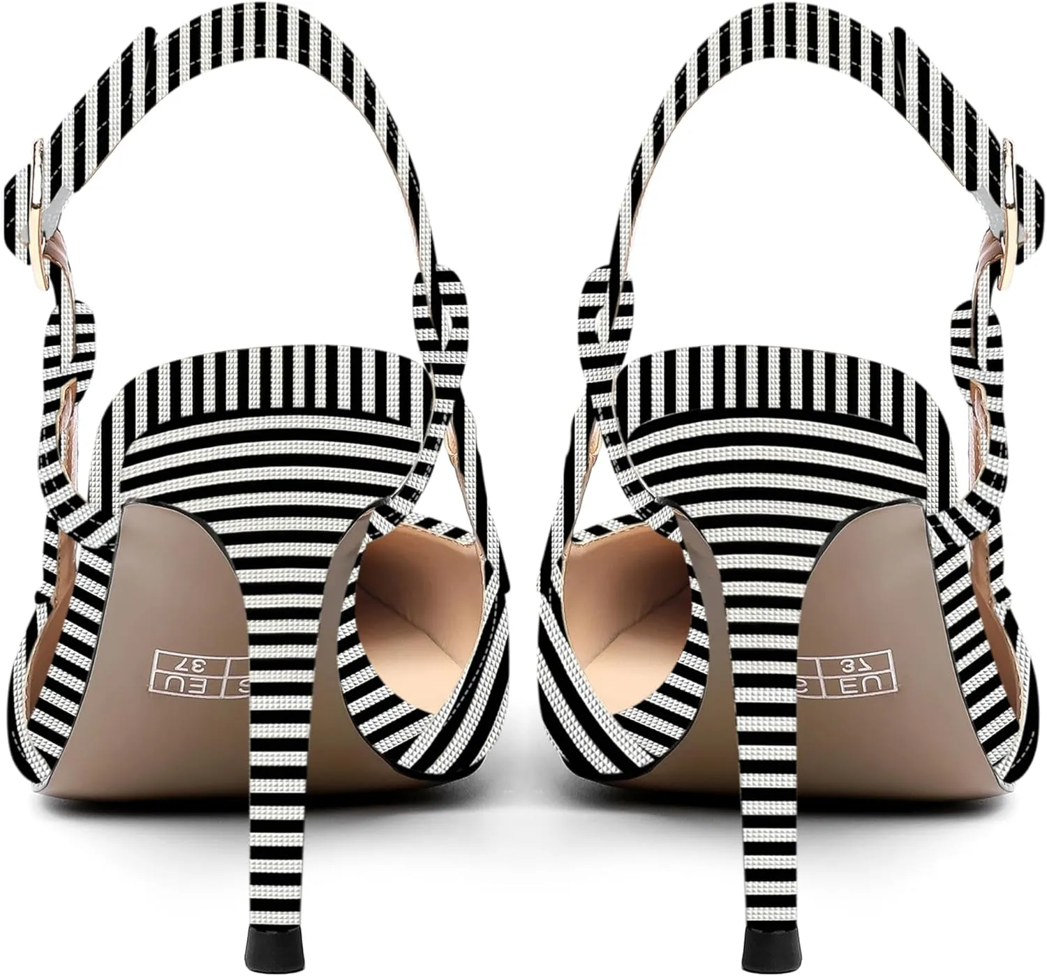 AMBELIGHT Womens Square Toe Buckle Office Slingback Dress Patent Stiletto High Heel Pumps Shoes 3.3 Inch