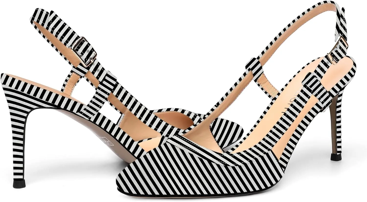 AMBELIGHT Womens Square Toe Buckle Office Slingback Dress Patent Stiletto High Heel Pumps Shoes 3.3 Inch
