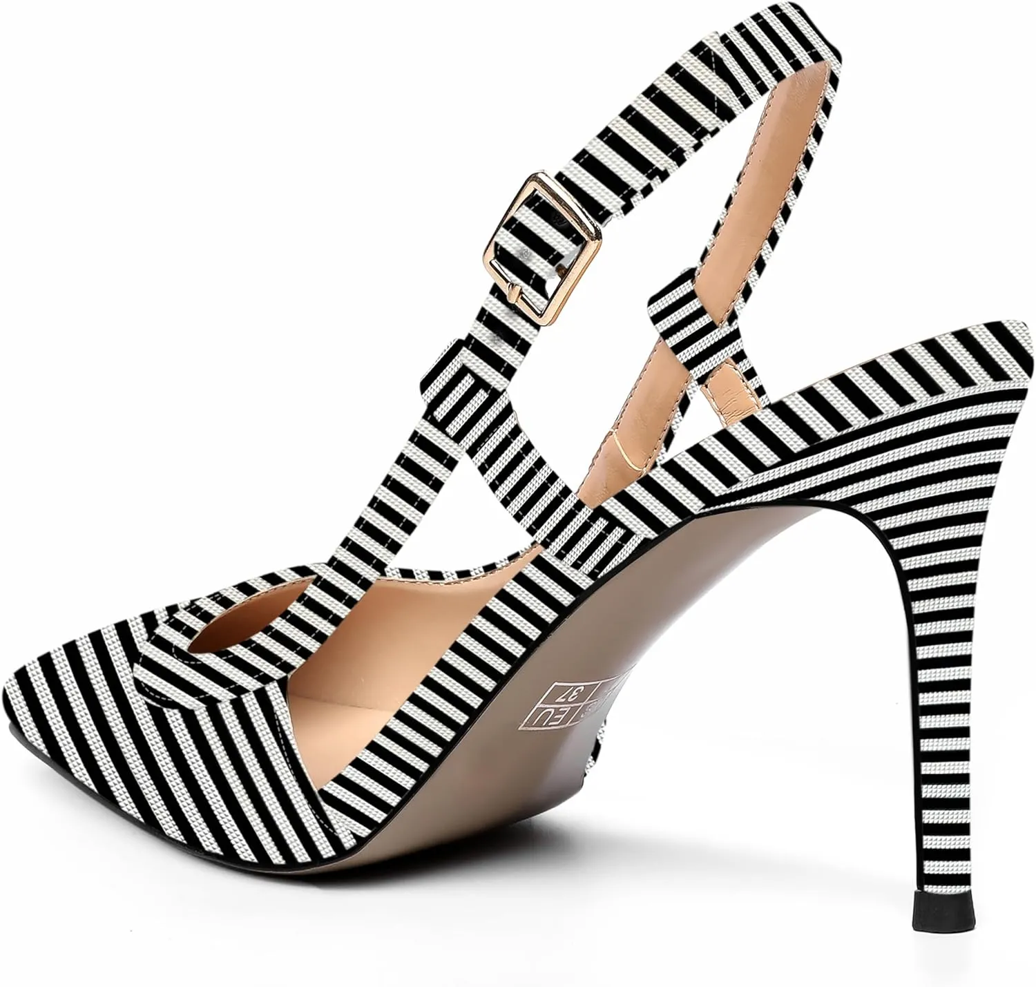 AMBELIGHT Womens Square Toe Buckle Office Slingback Dress Patent Stiletto High Heel Pumps Shoes 3.3 Inch
