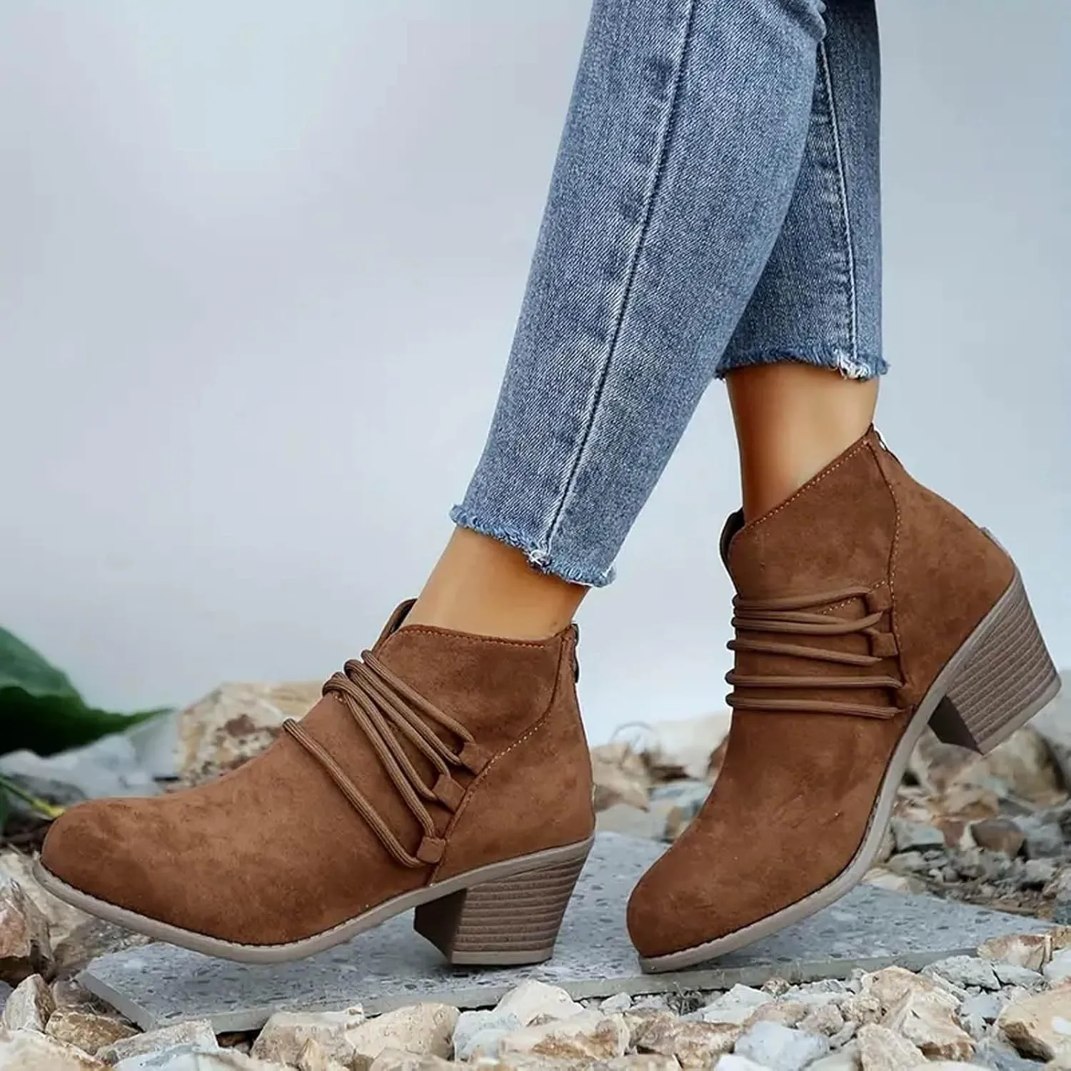 AMDBEL Boots for Women Ankle Booties Comfortable Low Heel Side Zipper Pointd Toe Suede Fall Winter Short Boots Fashion Shoes