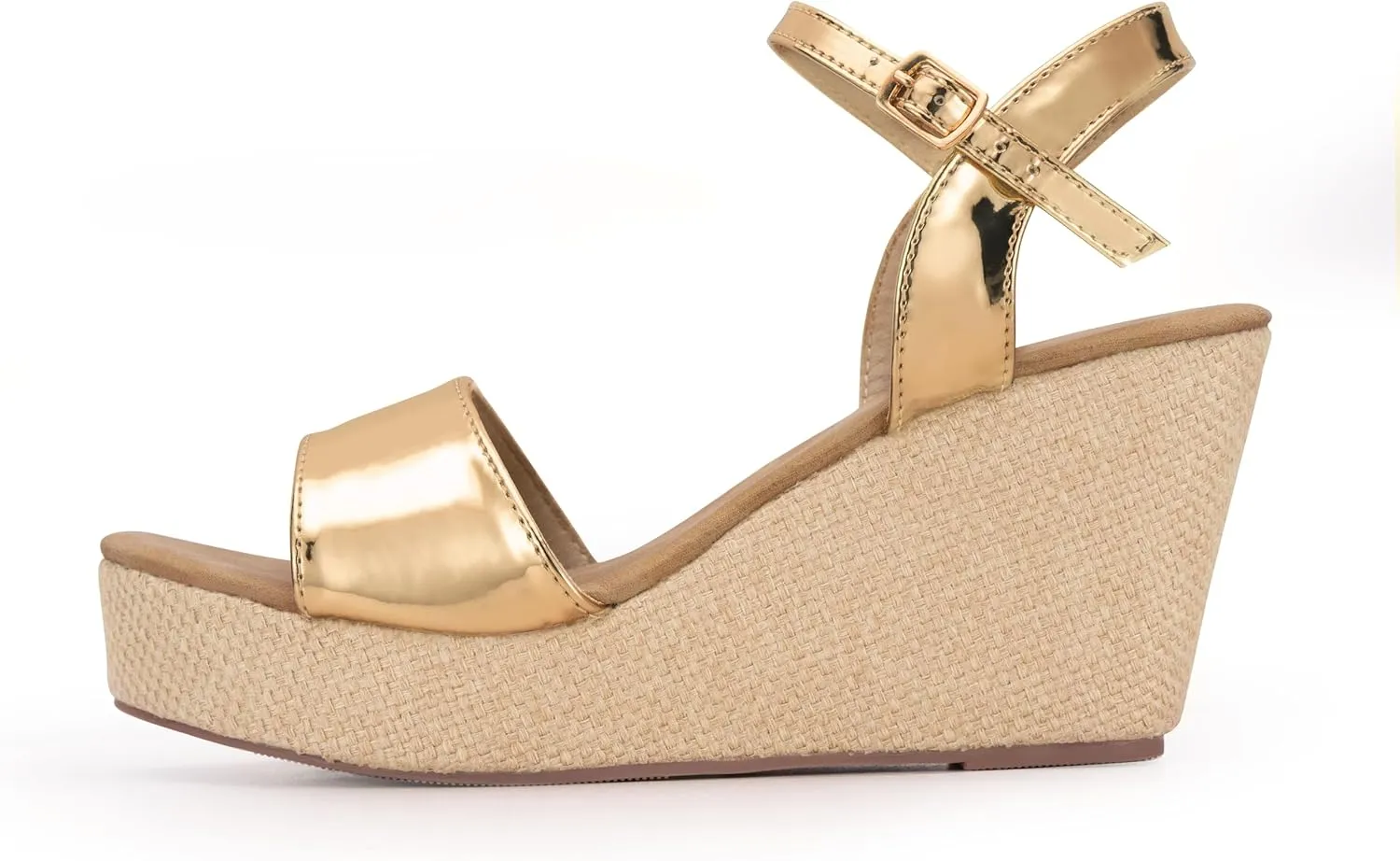 Ankle Strap Espadrille Platform Wedge Sandals for Women, Open Toe Wedge Heels for Women Dressy, Black/Gold