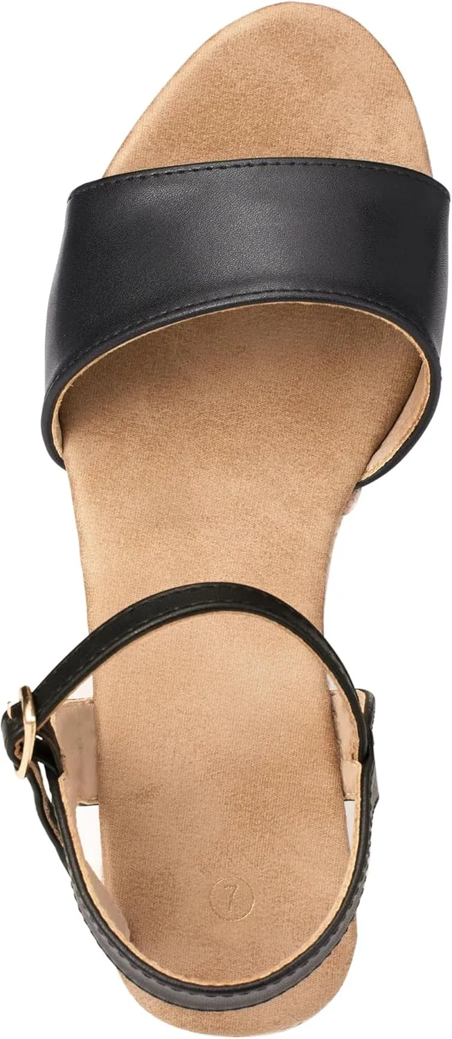 Ankle Strap Espadrille Platform Wedge Sandals for Women, Open Toe Wedge Heels for Women Dressy, Black/Gold