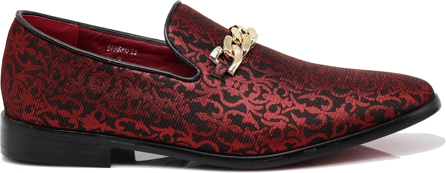 ARK1 Men's Vintage Satin Silky Floral Fashion Dress Loafer Slip On Tuxedo Formal Dress Shoes Designer