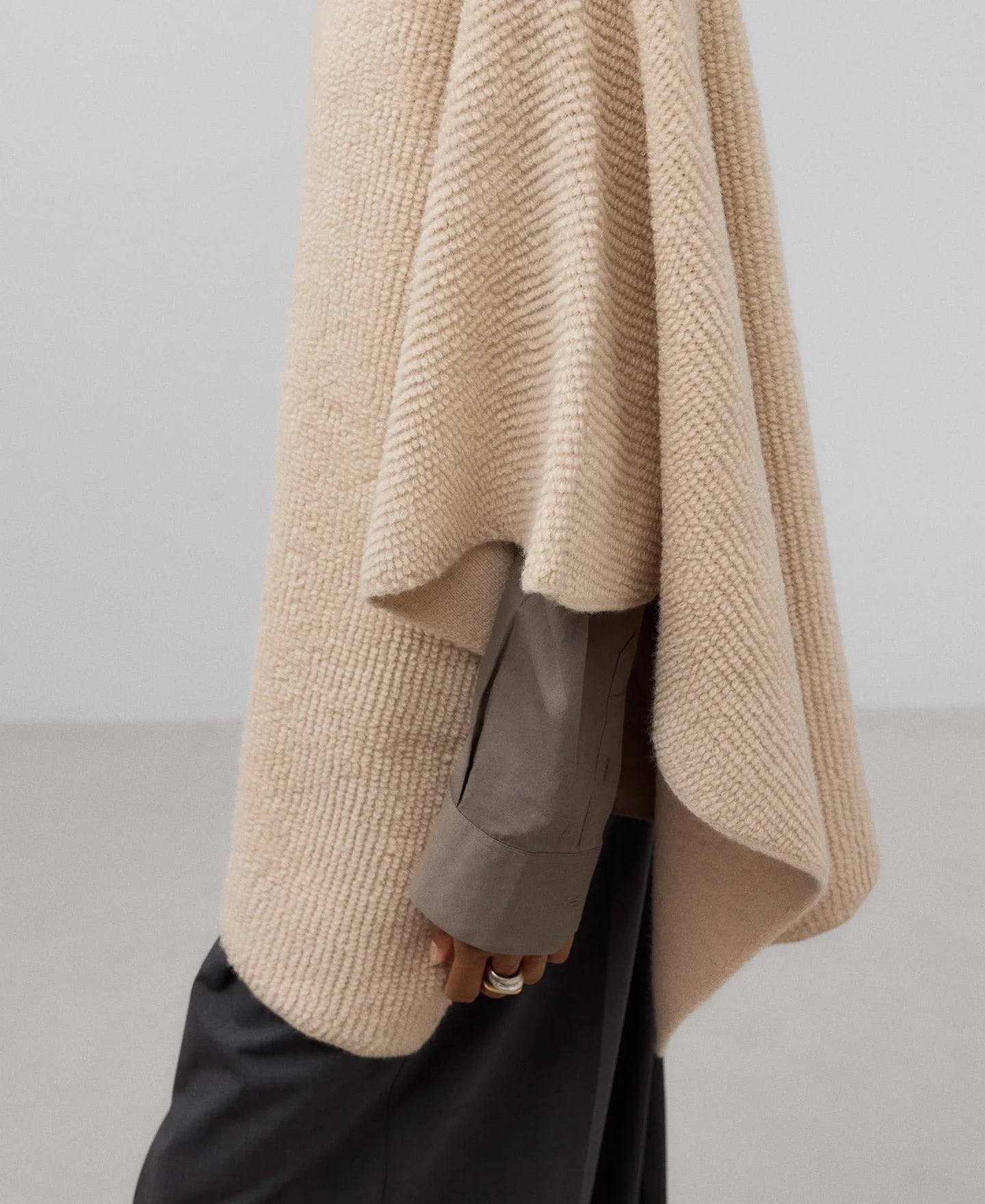 Asymmetrical terry cloth cape woman in light cream