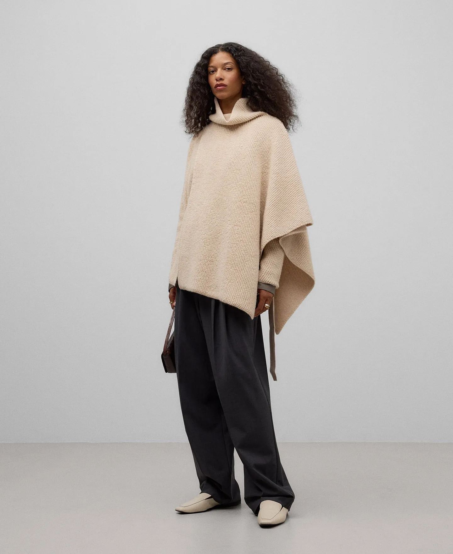Asymmetrical terry cloth cape woman in light cream