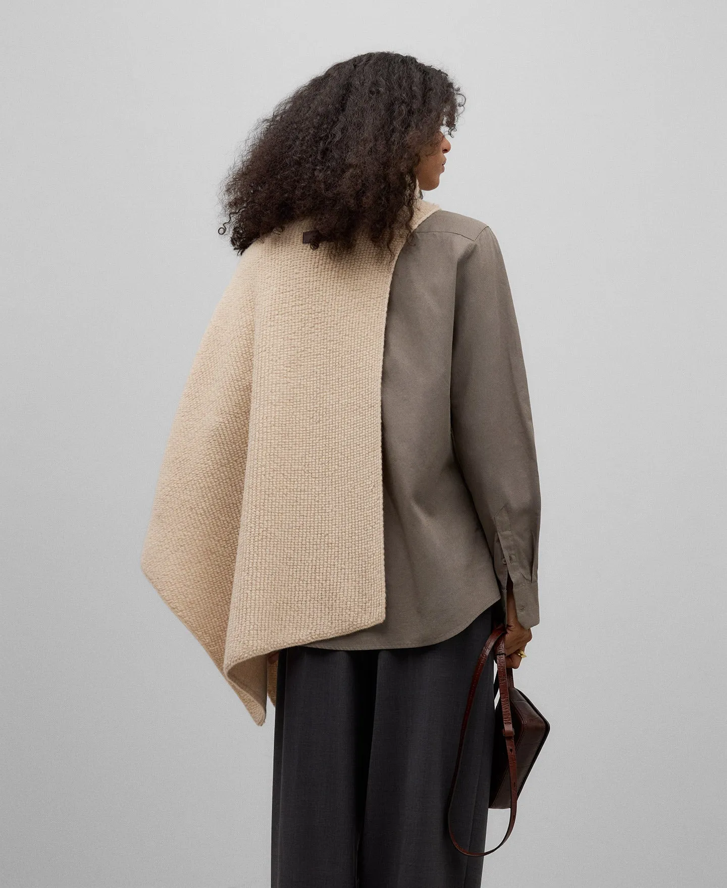 Asymmetrical terry cloth cape woman in light cream