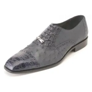 Authentic Genuine Skin Italian Men's Navy Ostrich & Crocodile ~ World Best Alligator Shoe ~ Gator Skin Mens Ostrich Skin Shoe