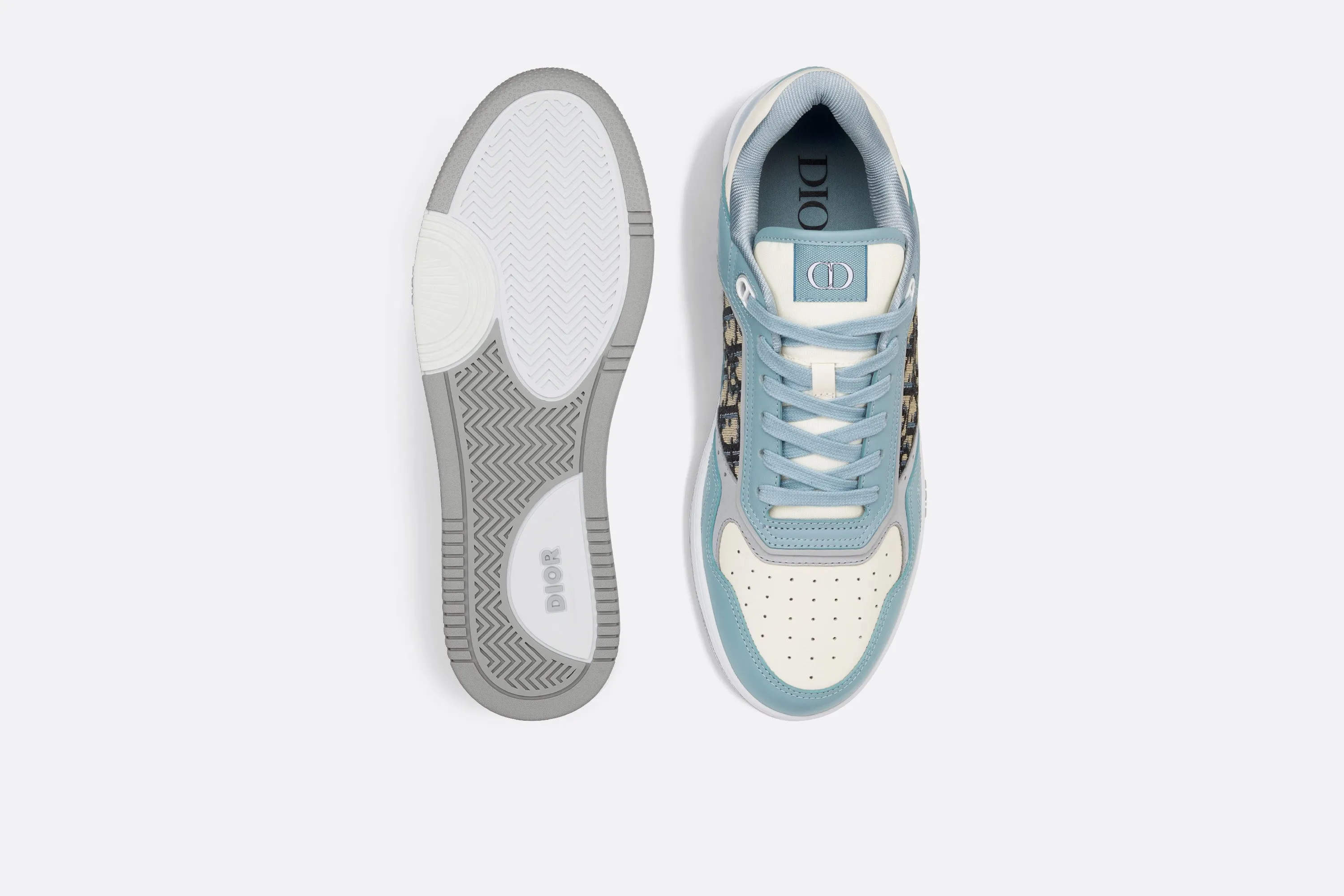 B27 Low-Top Sneaker • Light Blue and Cream Smooth Calfskin with Beige and Black Dior Oblique Jacquard