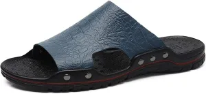 Beach Slippers Men's Leather Slide Sandals Anti- Slip Outdoor Beach Slippers Casual Oversized Sandals Shoes Bath Slippers (Color : Brown Size : 48) (Haze Blue 43)