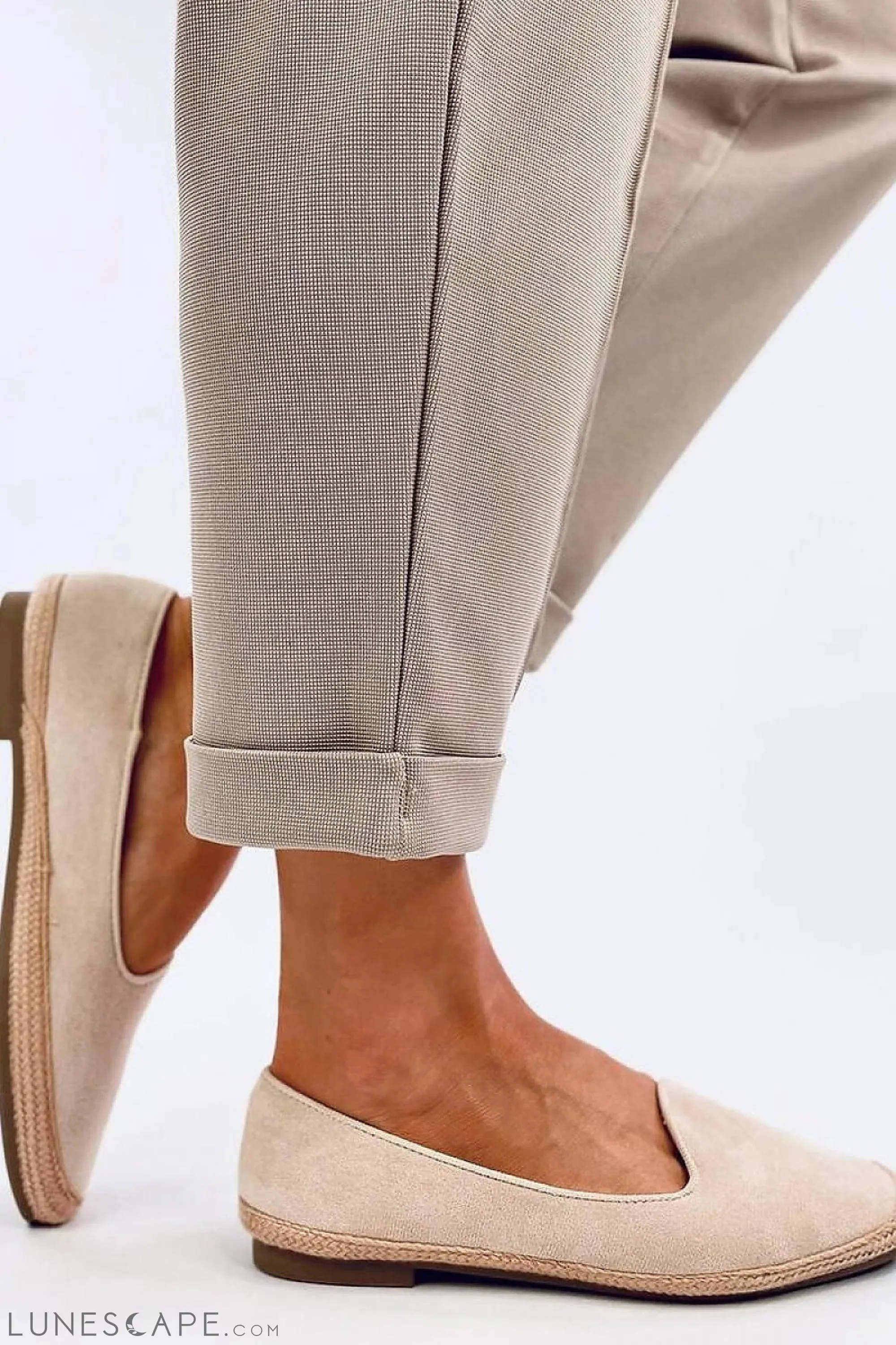 Beige Pink Round-Toe Eco-Suede Womens Espadrille Loafer Flats