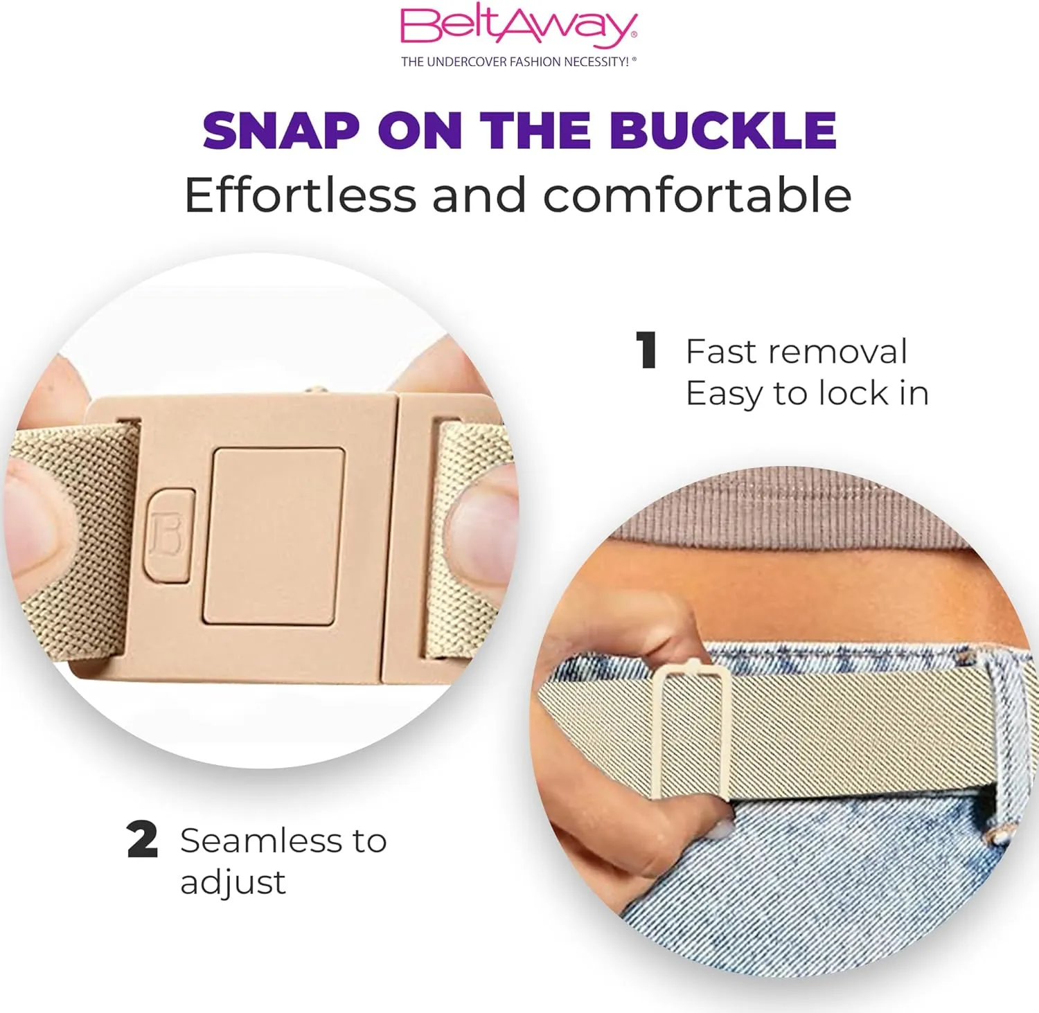 BELTAWAY Easily Adjustable Elastic Flat Buckle No Show Belts for Women – Stretch No Bulge jeans pants