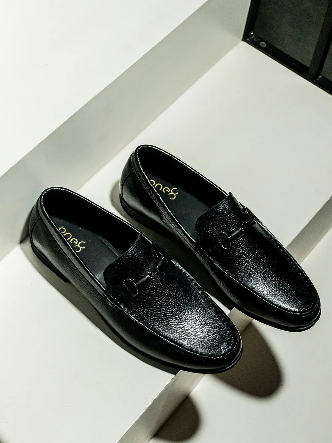Black Leather Slip-on Loafer for Men