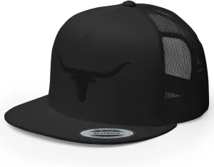 Blacken Western Trucker Hat Longhorn Cowboy Flat Bill High Crown Adjustable Aqua Cowboy Country Farm Rodeo Cap