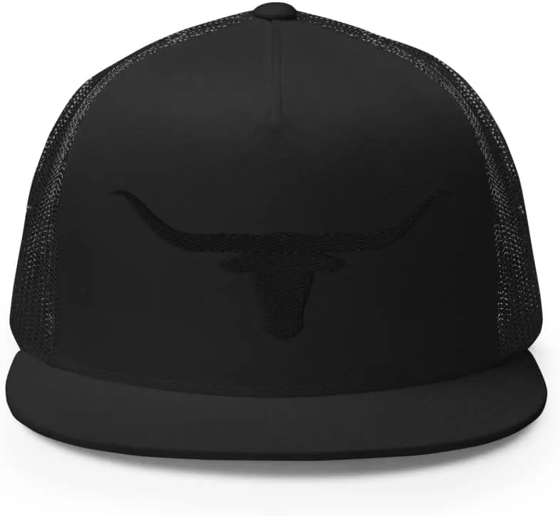 Blacken Western Trucker Hat Longhorn Cowboy Flat Bill High Crown Adjustable Aqua Cowboy Country Farm Rodeo Cap