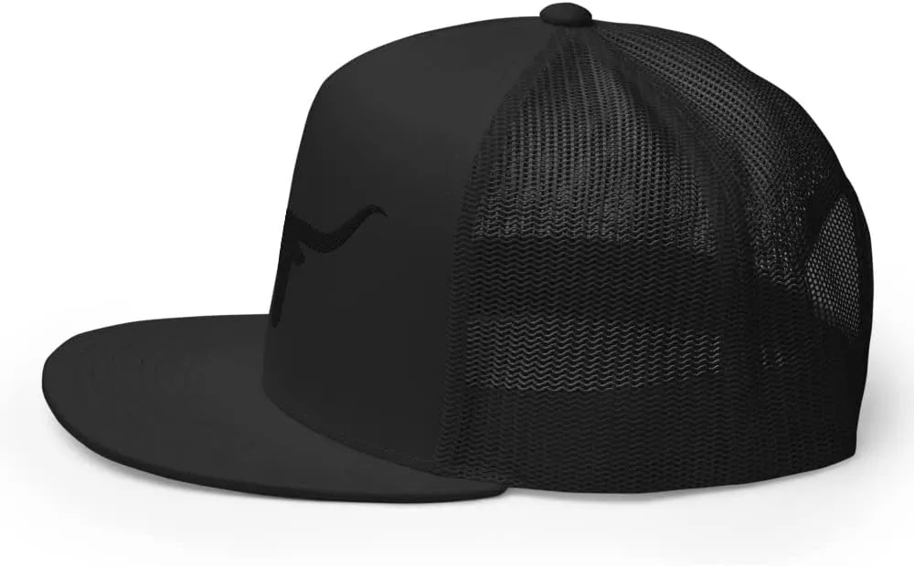 Blacken Western Trucker Hat Longhorn Cowboy Flat Bill High Crown Adjustable Aqua Cowboy Country Farm Rodeo Cap