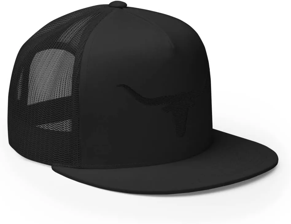 Blacken Western Trucker Hat Longhorn Cowboy Flat Bill High Crown Adjustable Aqua Cowboy Country Farm Rodeo Cap