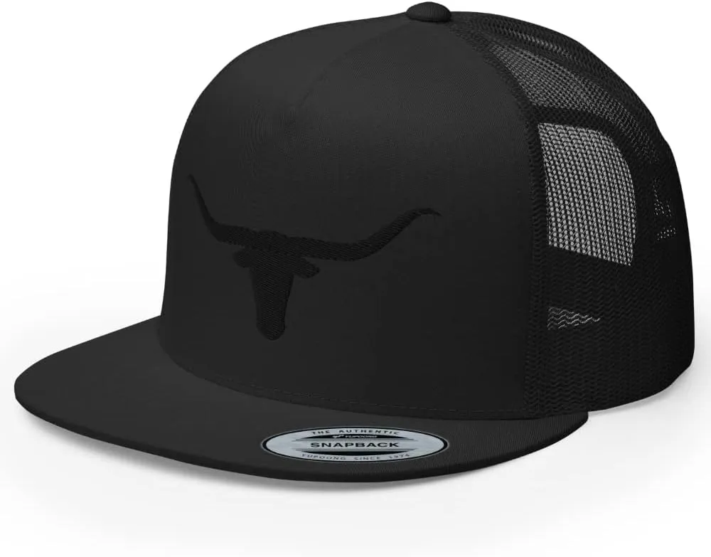 Blacken Western Trucker Hat Longhorn Cowboy Flat Bill High Crown Adjustable Aqua Cowboy Country Farm Rodeo Cap