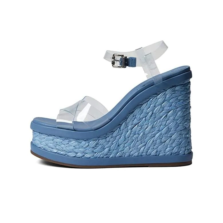 Blue Strap Transparente Caryne Exclusive offerings Summer Ankle Toe Sandals Jeans Open Exceptional Schutz Wedge