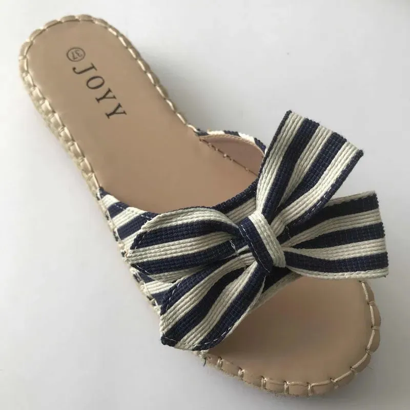 Bow Navy Stripe Slide