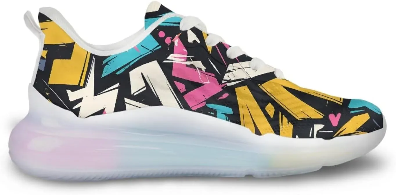 Breathable Walking Shoe Fashion Atmospheric Cushion Running Shoes for Women Comfort Soft Rubber Sole Non Slip Shoes for Gym Size 6-11 White Sole
